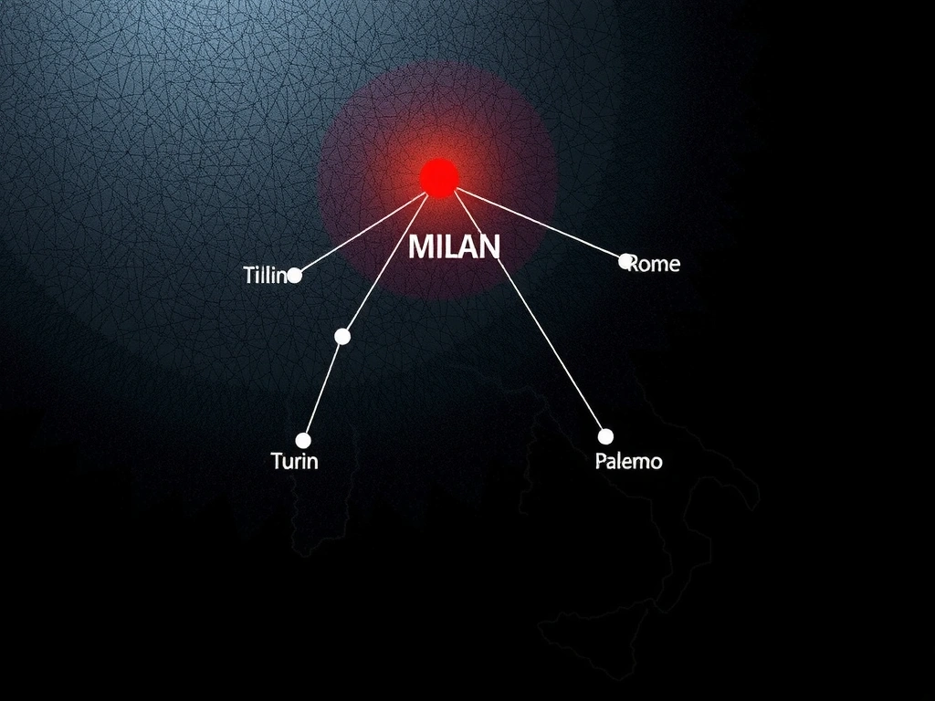 Stylized map of Italy with a connection to Milan